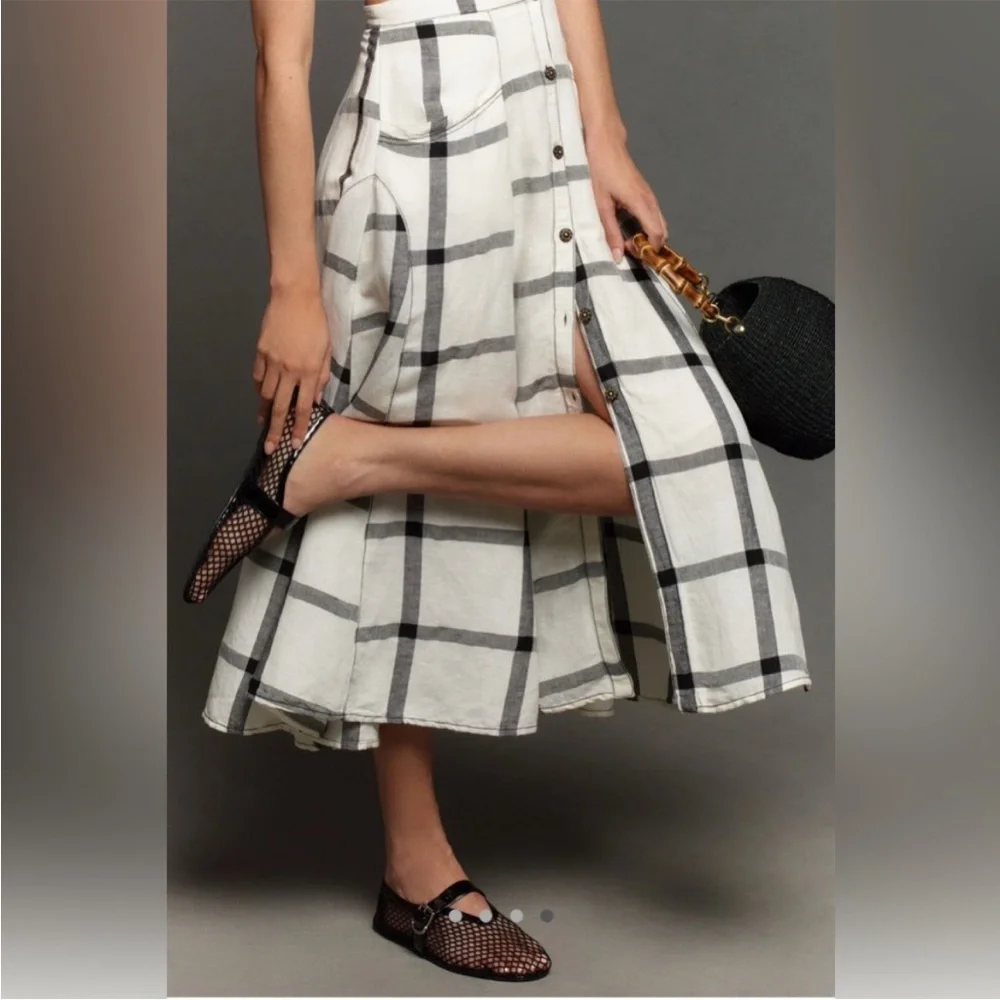 Anthropologie Pilcro Halter Plunge Linen Midi Dress - Picture 4 of 6